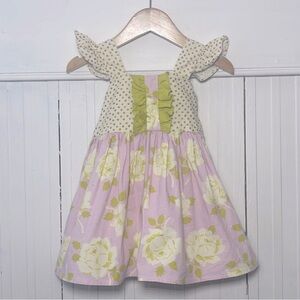 CHEEKY PLUM 100% Cotton Adorable Floral Print Ruffle Sleeve Whimsical Dress